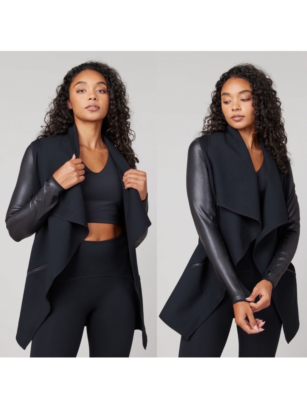 Spanx Drape Front Ponte Stretch Vegan
Leather Jacket Very Black 50176R XL